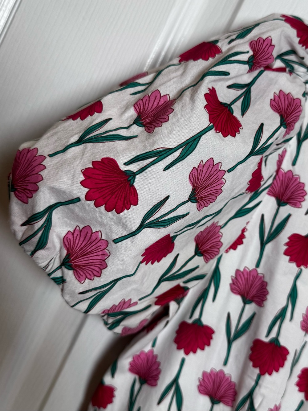 J.Crew Floral Puff Sleeve Midi Dress Size 8 White Pink Cotton Tiered Pockets - Picture 3 of 12